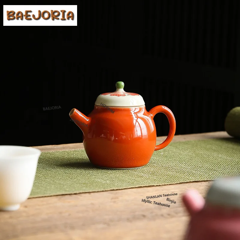 

100ml Hand-painted Pomegranate Blossom Teapot Vintage Tea Infuser Pot Tea Maker Kettle With Strainer Tea Services Ornaments