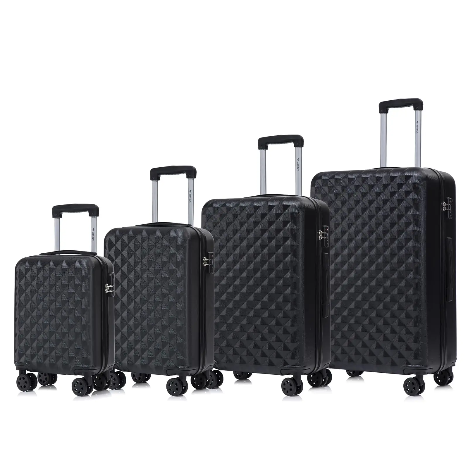 Juego de Maletas YONSLY, 4 Piezas, 16/20/24/28 Pulgadas, con Cierre Doble YKK, Candado TSA, 4 Ruedas Silenciosas 360° °   Juego de Maletas de Viaje Minimalistas con Ruedas, Bolsa de Malla y Asa de Goma Suave, Tamaños S/M/L/XL