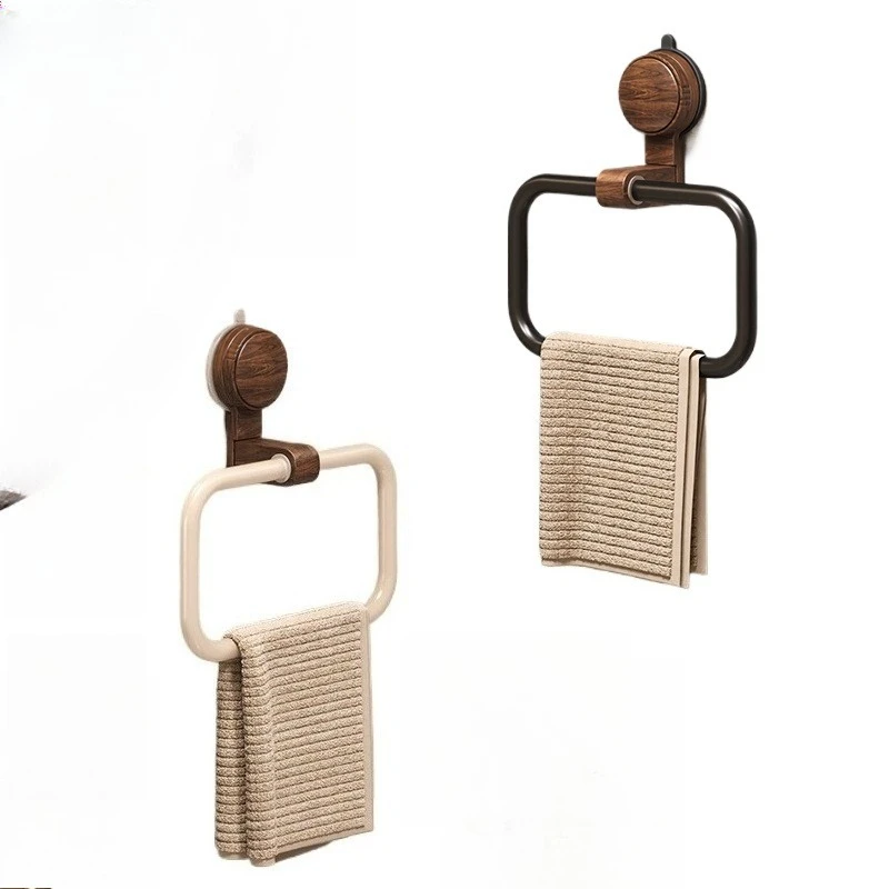 

Suction cup walnut towel rack antique style non-punching wall hanging toilet towel ring bathroom towel hanging rack