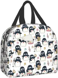 Cute Penguin Musician Pattern Lunch Box Bento Box Insulated Lunch Boxes Reusable Waterproof Lunch Bag for Office Picnic Hiking