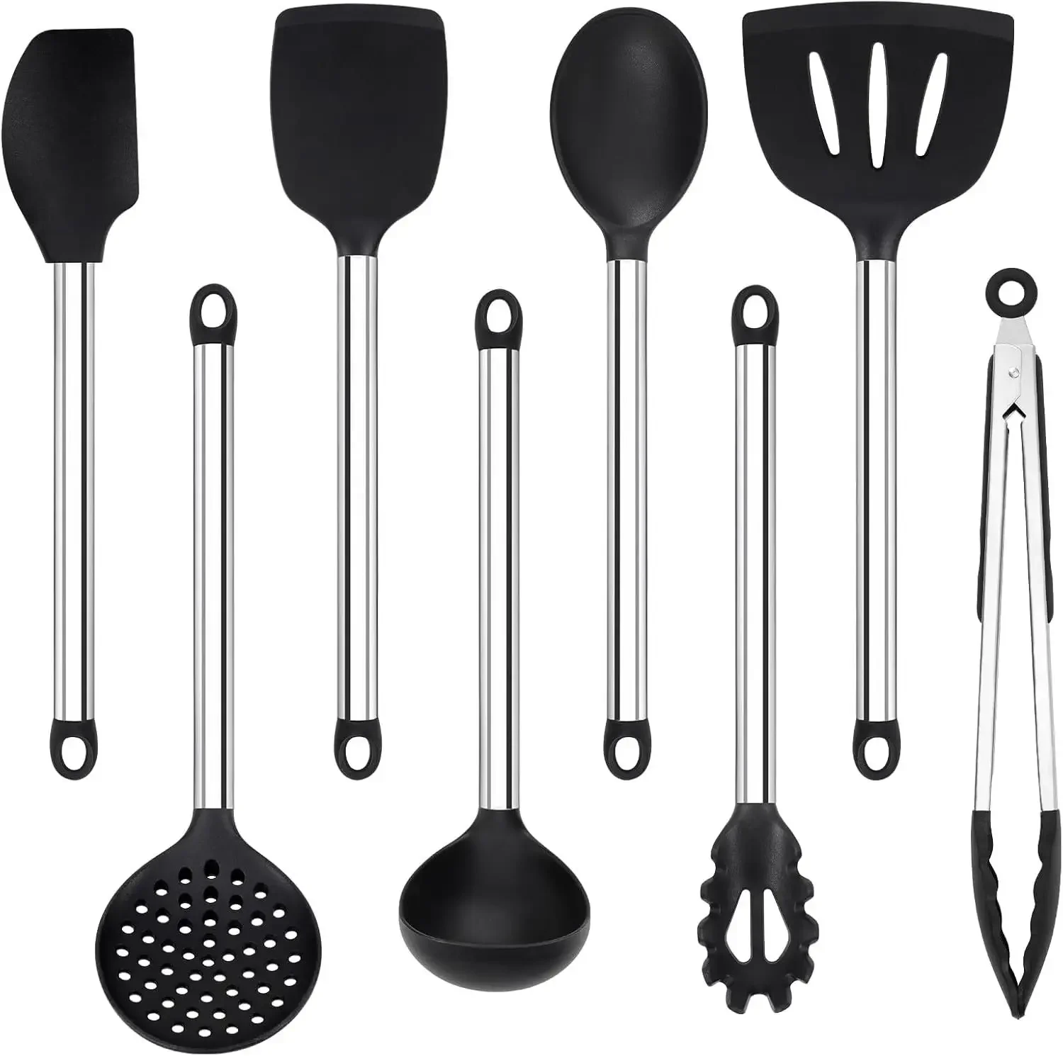 【8 Piece Silicone Cookware Set】Heatproof Kitchen Tools - Non-Scratch Spatulas, Spoons, Tongs for Non-Stick Pans, Baking, Cooking