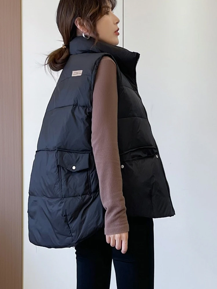 

Плюс размер 300 Pou Fat MM пуховый хлопковый жилет 2025 новый корейский свободный повседневный жилет с воротником-стойкой верхняя одежда