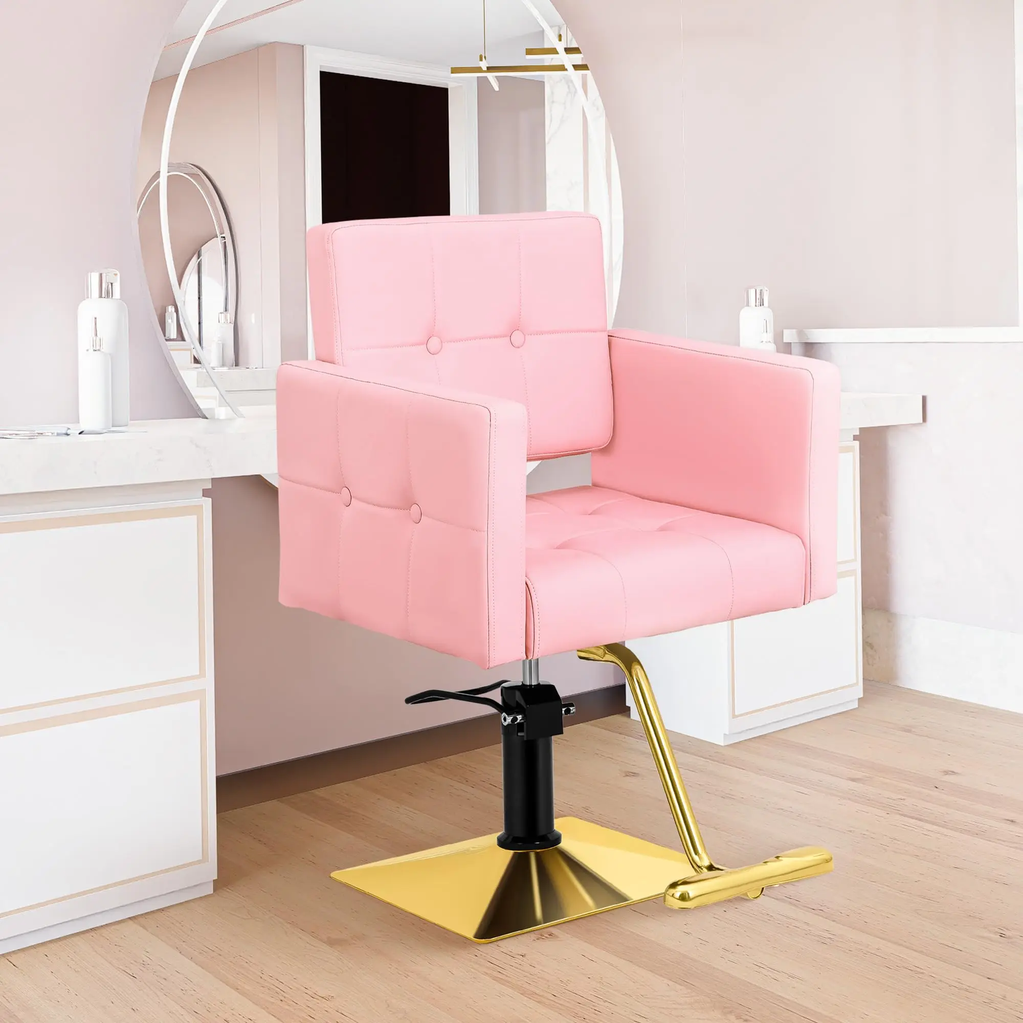 Pink Barber Salon Chair for Hair Sylist, Height Adjustable Hydraulic Styling Chair, Beauty Salon Equipment with 360 ° Swivel