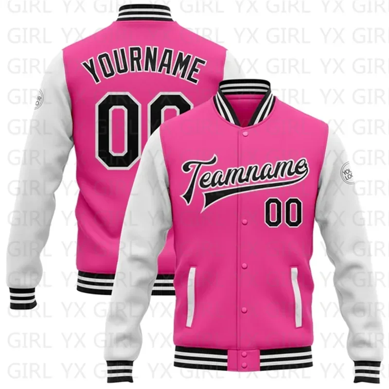 

Custom Pink Navy-White Bomber Full-Snap Varsity Letterman Two Tone Jacket