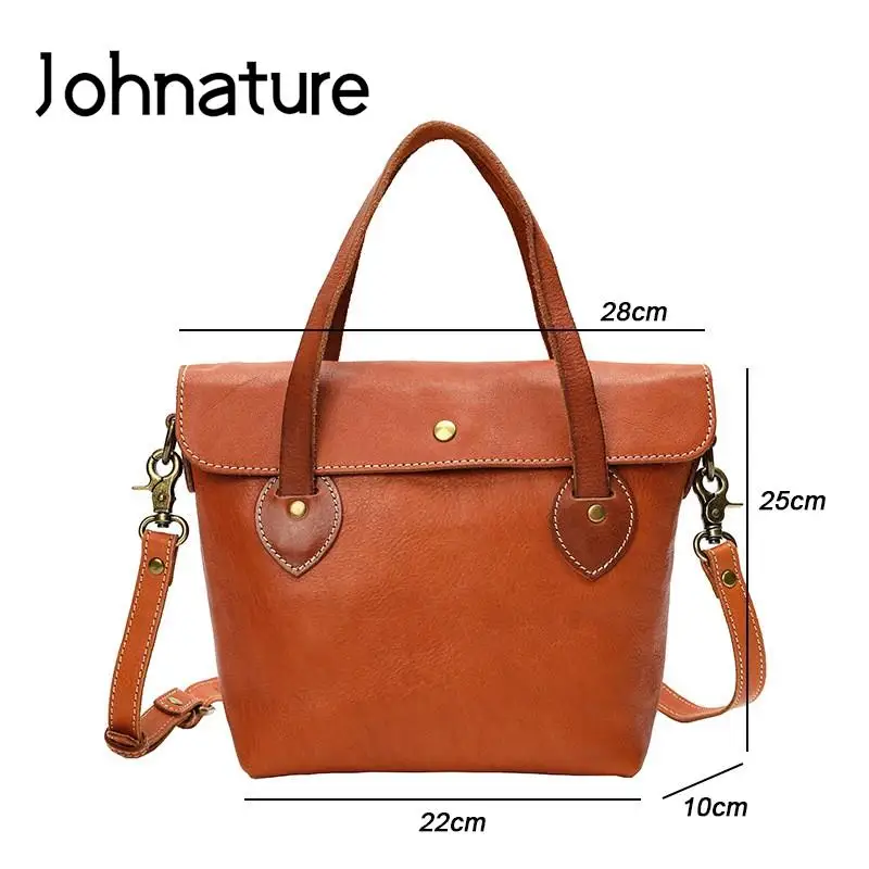 Johnature Borsa da donna semplice in vera pelle tinta unita Borsa versatile vintage Borse a tracolla per il tempo libero in vera pelle di vacchetta