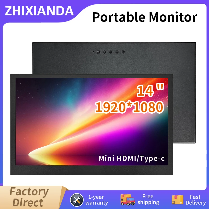 

Zhixianda 14.1 Inch 1920*1080 Metal Case No Touch Function Portable LCD Industrial Monitor With HDMI Type-C Interface