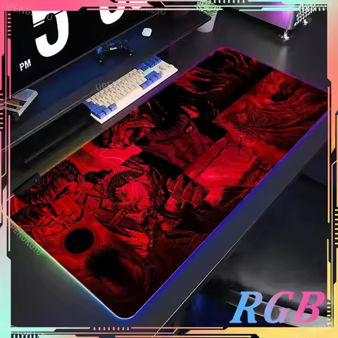 RGB Berserk Anime Game XXL MousePad Large Gaming Keyboard Pad Desktop Decoration Table Mat Rubber Non-slip Luminous Mouse Pad