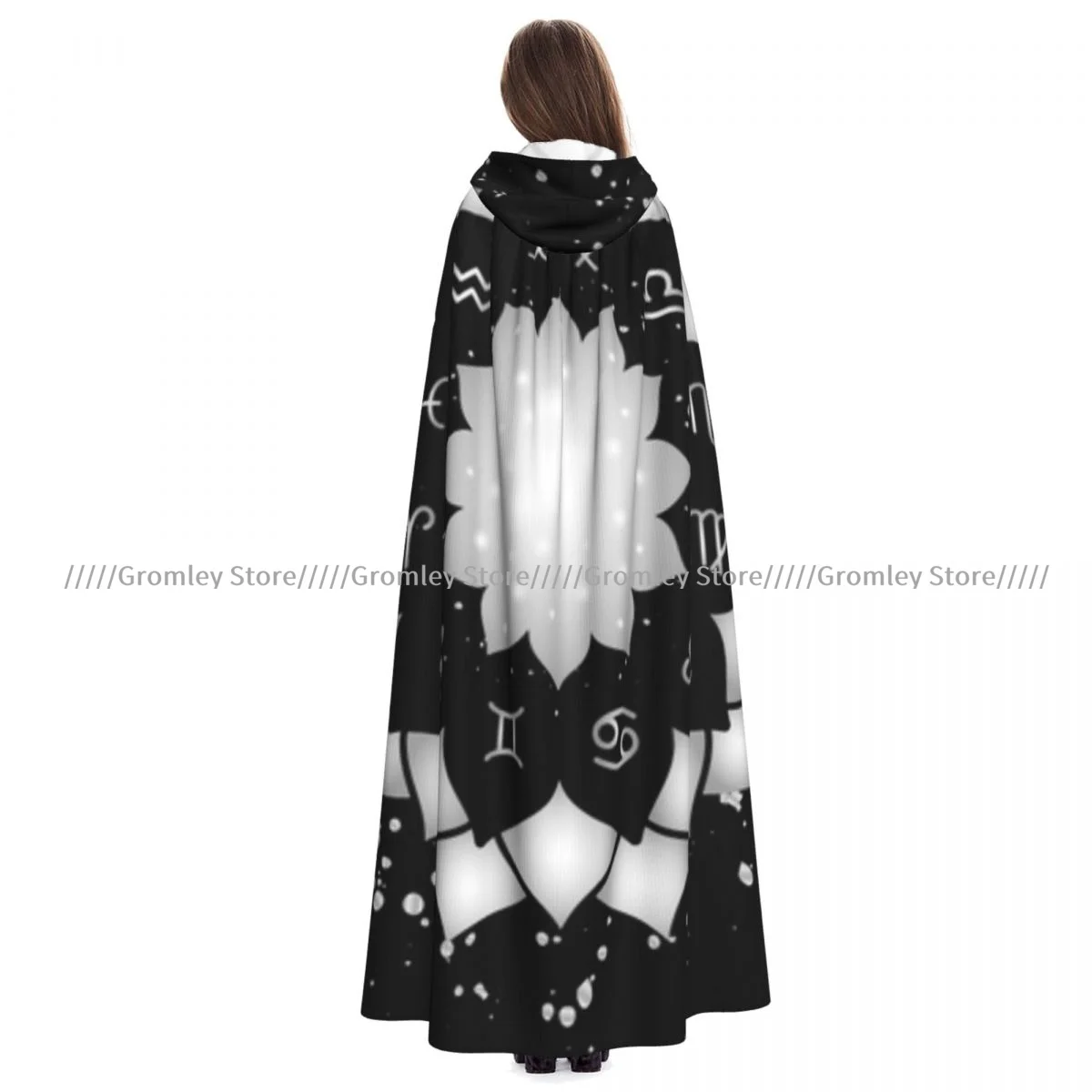 Unisex Halloween Cloak Astrology Circle With Signs Of Zodiac Cape Hooded Medieval Costume Witch Wicca Vampire