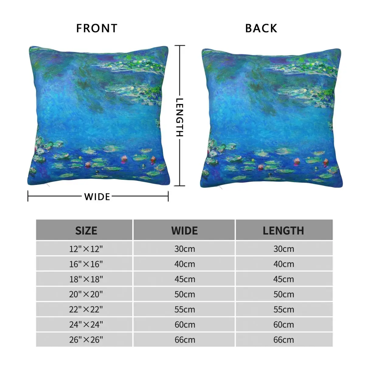 Claude Monet Water Lilies Square Pillowcase Polyester Linen Velvet Pattern Zip Decor Throw Pillow Case Home Cushion Cover