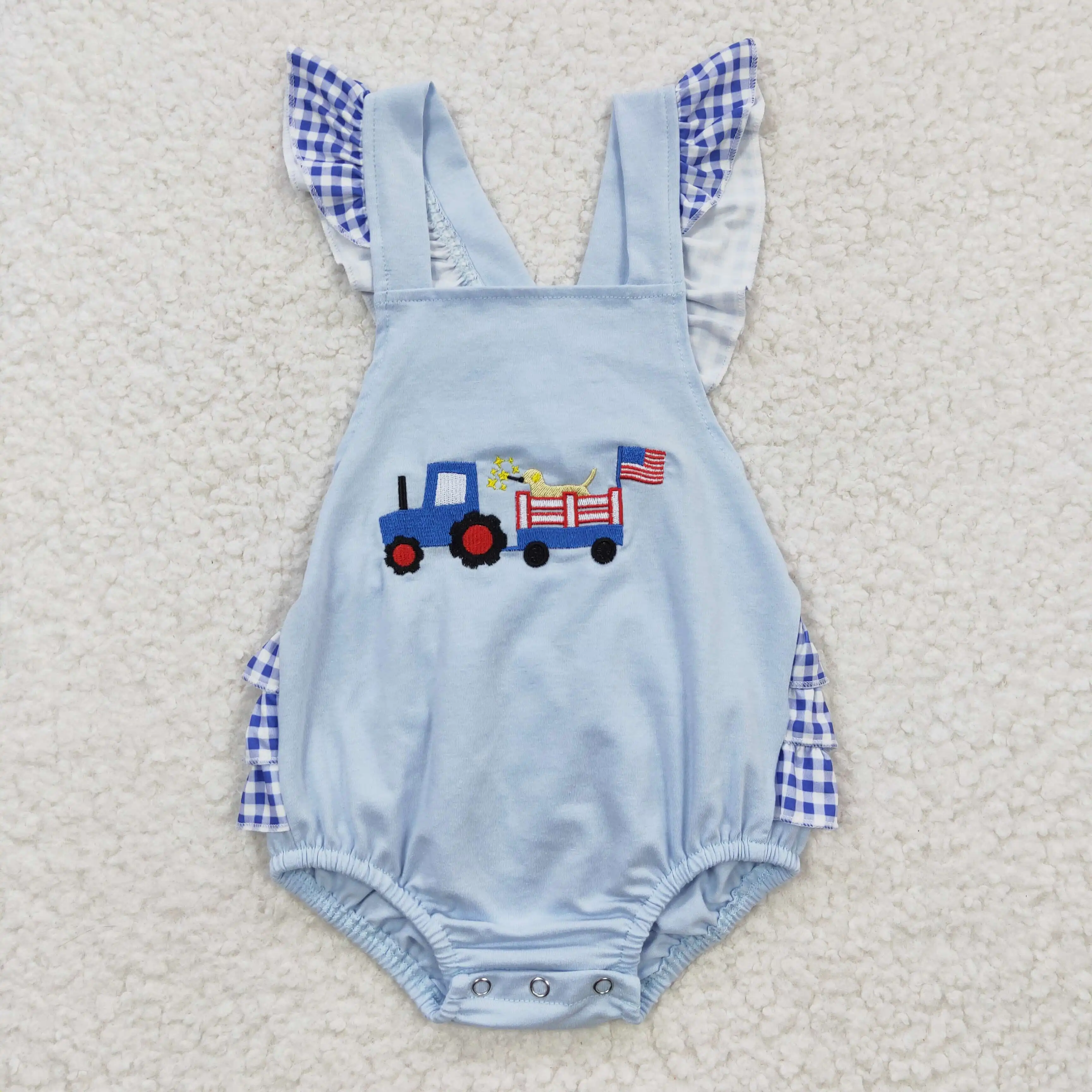 

N​ew Arrivals RTS NO MOQ July 4th Infants Girls Ruffle Clothes Newborn Embroidery Rompers Baby Toddler Bubble