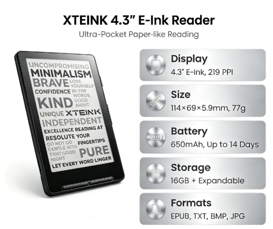 XTEINK X3/X4 3.7 E-Book Reader 16GB Black White