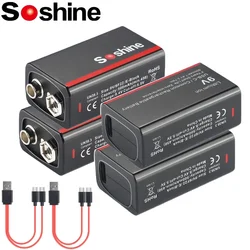 Soshine Original USB Lithium Battery 9V 500mAh Li-ion Rechargeable Batteries Low Self-discharge 4LED PowerDisplay for Multimeter