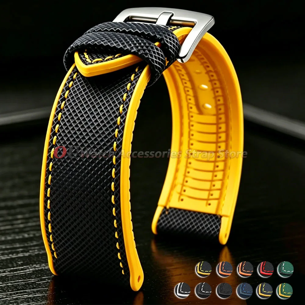18mm 19mm 20mm 21mm 22mm 24mm Nylon Sailcloth Rubber Hybrid Watch Band Replace Watch Strap Silicone Waterproof Men's Bracelets