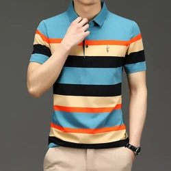 Brand Embroidery Men's Polo Shirts Golf Shirt 2024 Summer Striped Button Clothing Business Male Streetwear Short Sleeved T-shirt