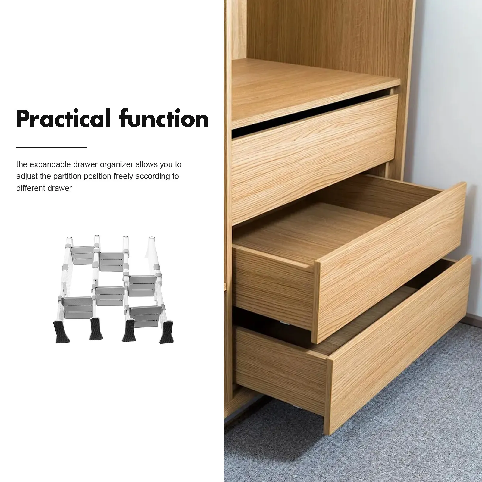 Drawer Dividers Adjustable Expandable Organizer for Dresser Closet Kitchen Bathroom Office Storage Separator Shelf Separator