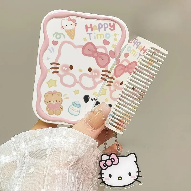 

Kawaii Hello Kitty Makeup Mirror Portable Folding Mirror Set Pocket Mirror Cartoon Anime Women Supplies Wholesale Girl Students