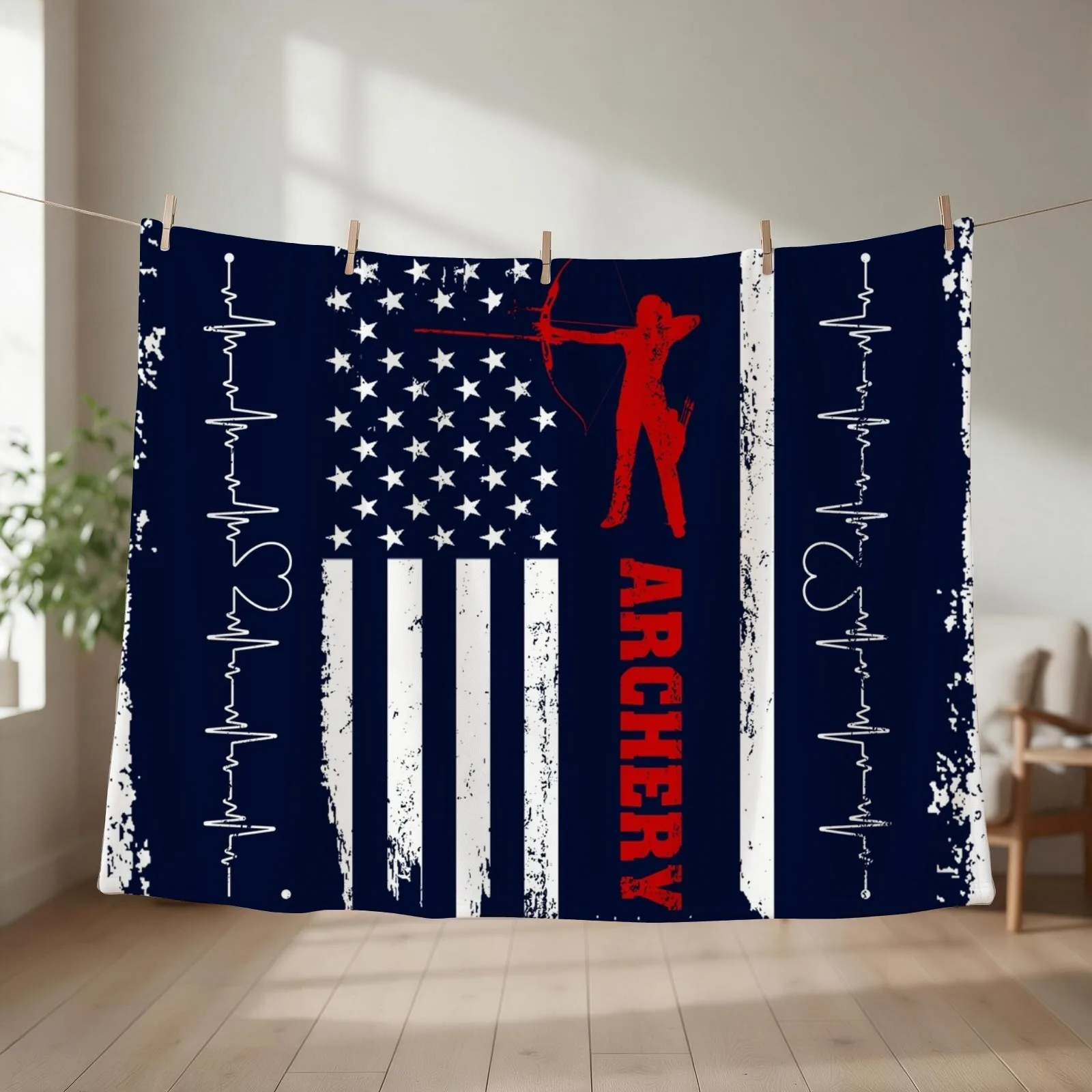 Archery America Flag Throw Blanket couch cozy soft plush fuzzy picnic outdoor blanket