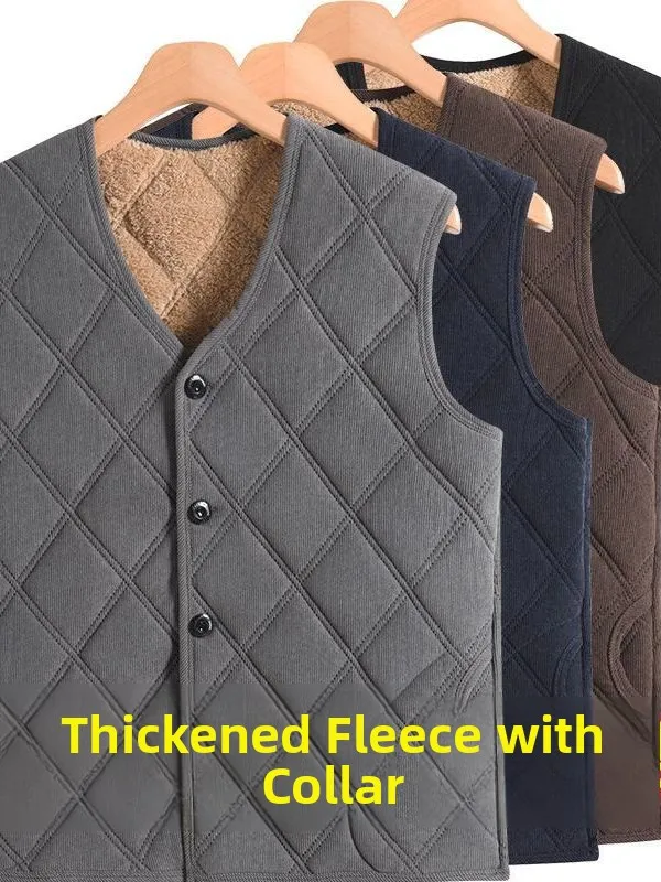 

Теплый вельветовый жилет на флисовой подкладке для мужчин, с V-образным вырезом, повседневный, на одной пуговице, особого широкого кроя, осень-зима