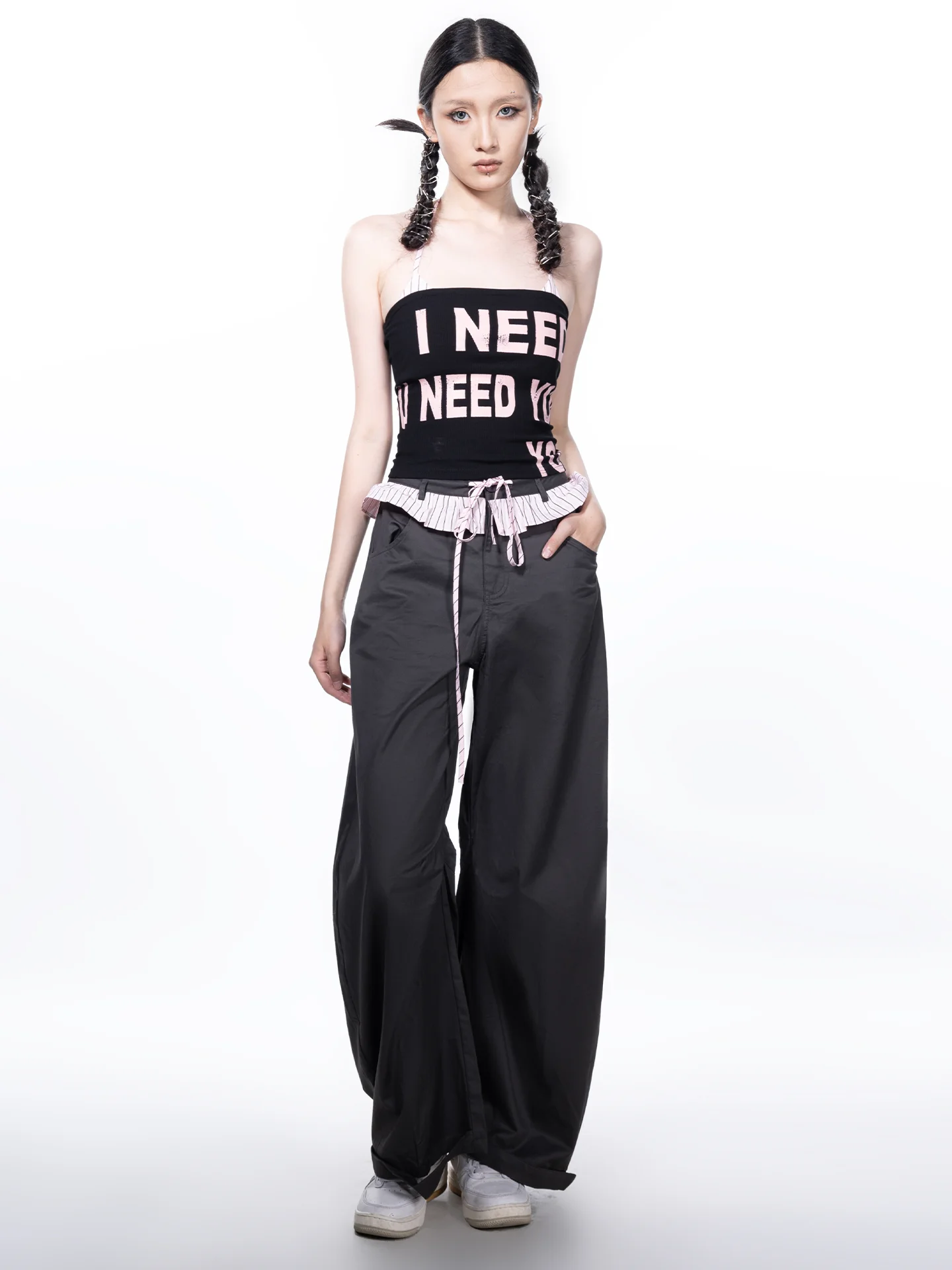 

Летние женские брюки 2025 в американском ретро-стиле, пэчворк, широкие штанины, повседневные, легкие, прямые, с завязками, для похудения