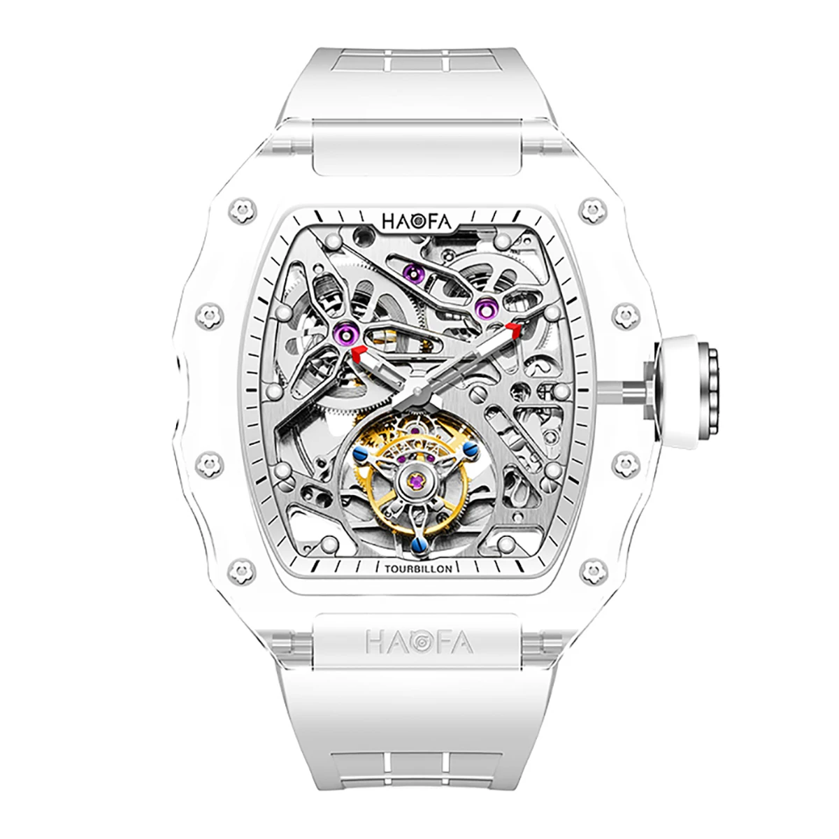 Haofa Full Crystal Transparent Tourbillon Watch Luxury Hollowing Automatic Mechanical Watch Waterproof Luminous Mens Watch  2201