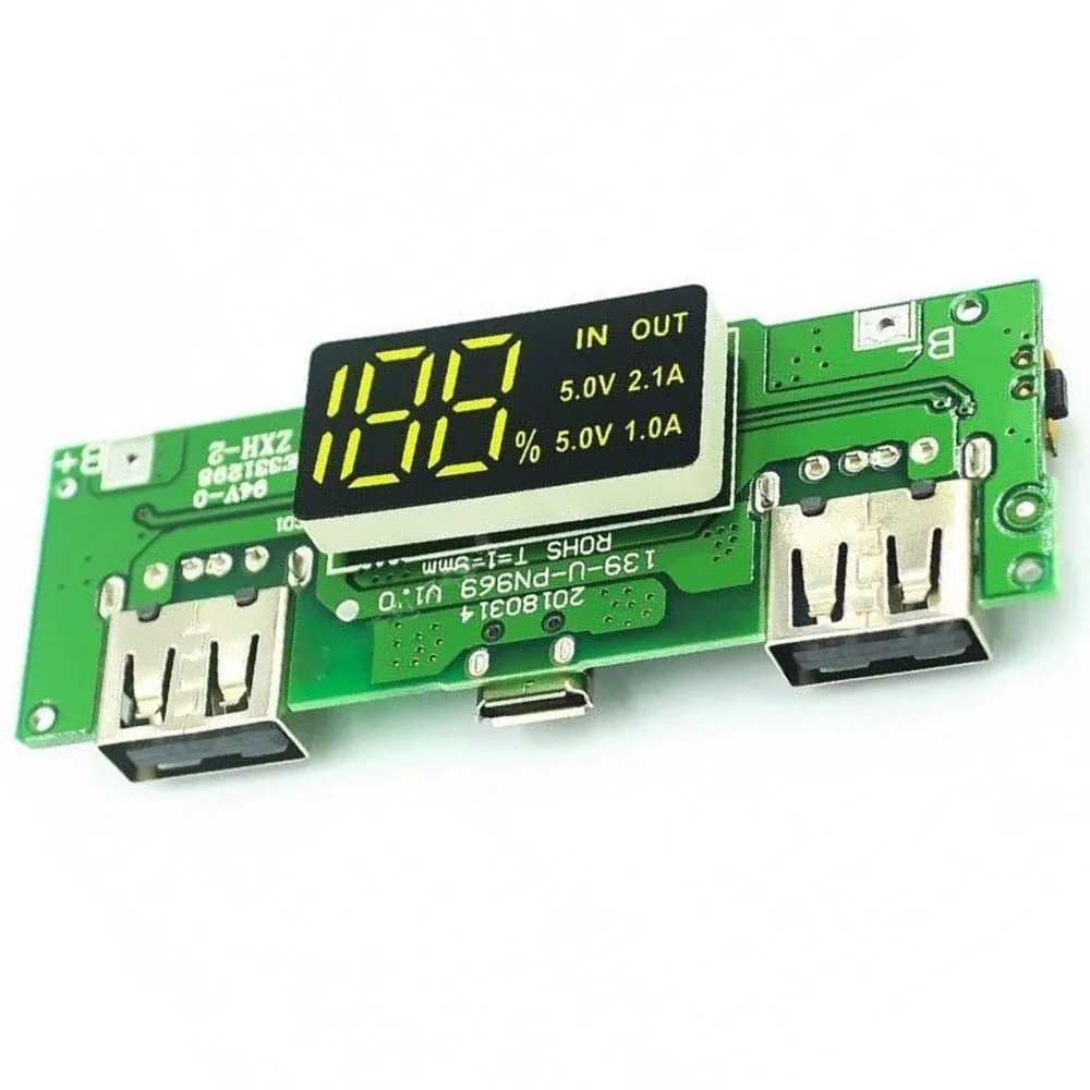 18650 lithium battery digital display charging module TYPE-C Micro USB 5v2.4a 2A dual USB output band display booster module