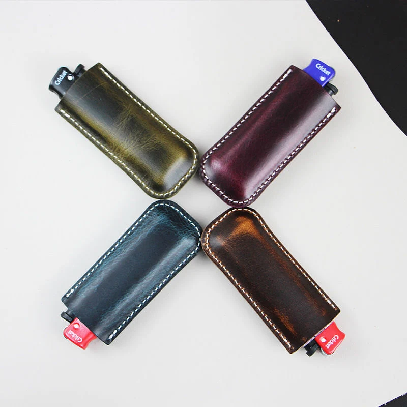 Fashion Genuine Leather Lighter Case For Cricket Other 8*22cm Lighter Handmade Cowhide Lighter Cover Plastic Lighters Case