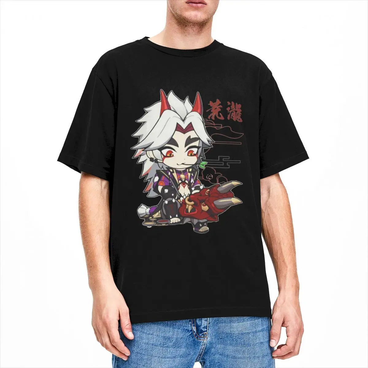 Casual Genshin Impact Arataki Itto T-Shirt for Men Pure Cotton T Shirts Kawaii Short Sleeve Tee Shirt Birthday Gift Clothing