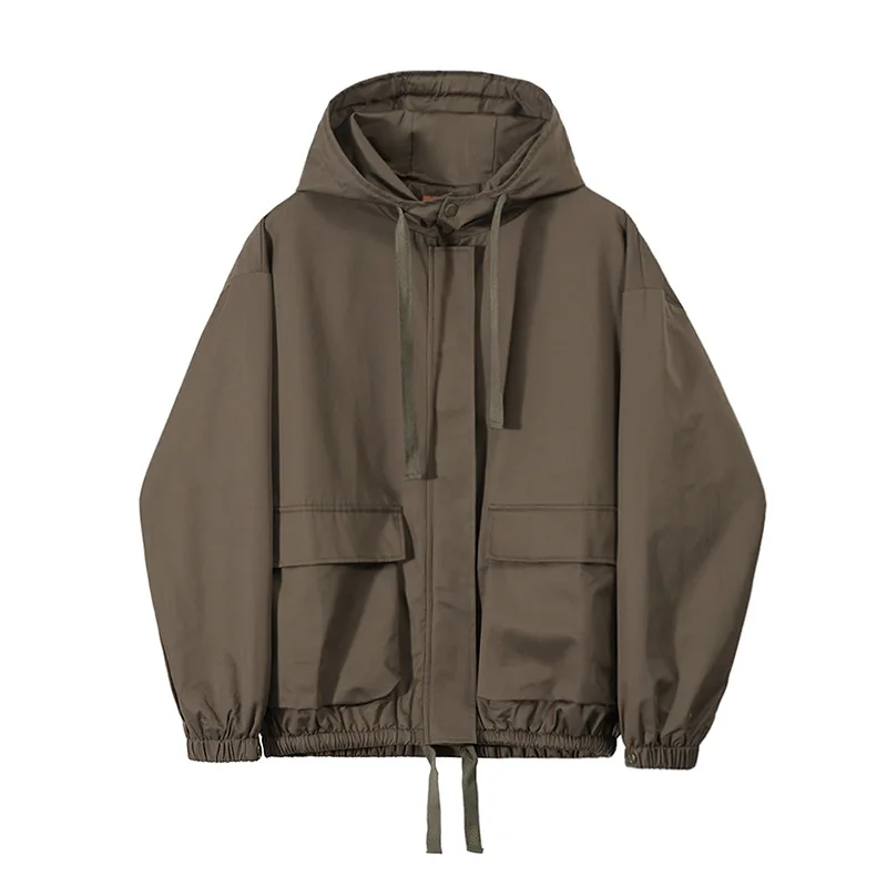 New Men's Hooded Jacket Spring Long Sleeves Loose Casual Tooling Jacket Zipper Solid Color Fashion Tops 2025 Men Coats & Jackets