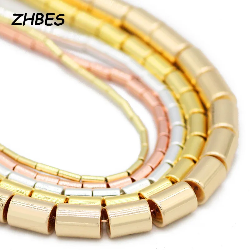 Rose Gold color Cylinder Natural Stone Hematite Spacer 1/2/4/6MM Round Loose Beads For Jewelry Making DIY Bracelet Findings
