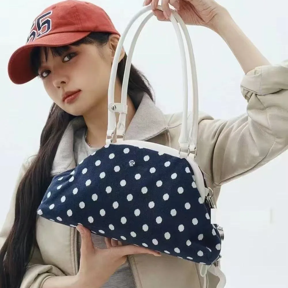 BadBlue Women's Handbag 2025 New Polka Dot Underarm Star Mirror Single Shoulder Bag Soft Nylon Material Korean Style Ladies Bag