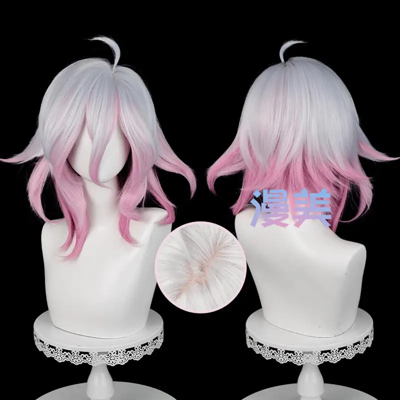 Game LOL Briar Cosplay Wig Long Silver White Dark Pink Gradient Wigs Women Halloween Heat Resistant Synthetic Hair 42cm