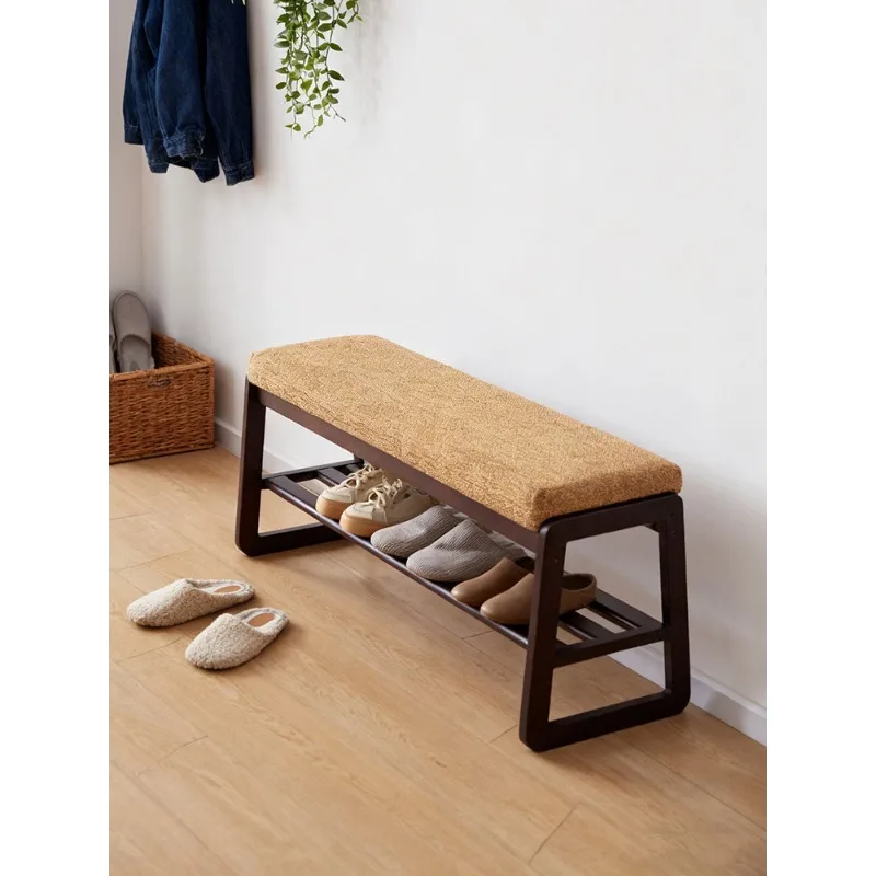 Solid Wood Japanese Shoe Changing Stool Door Seat Soft Cushion Nordic Entryway Bench Storage Rack Unit