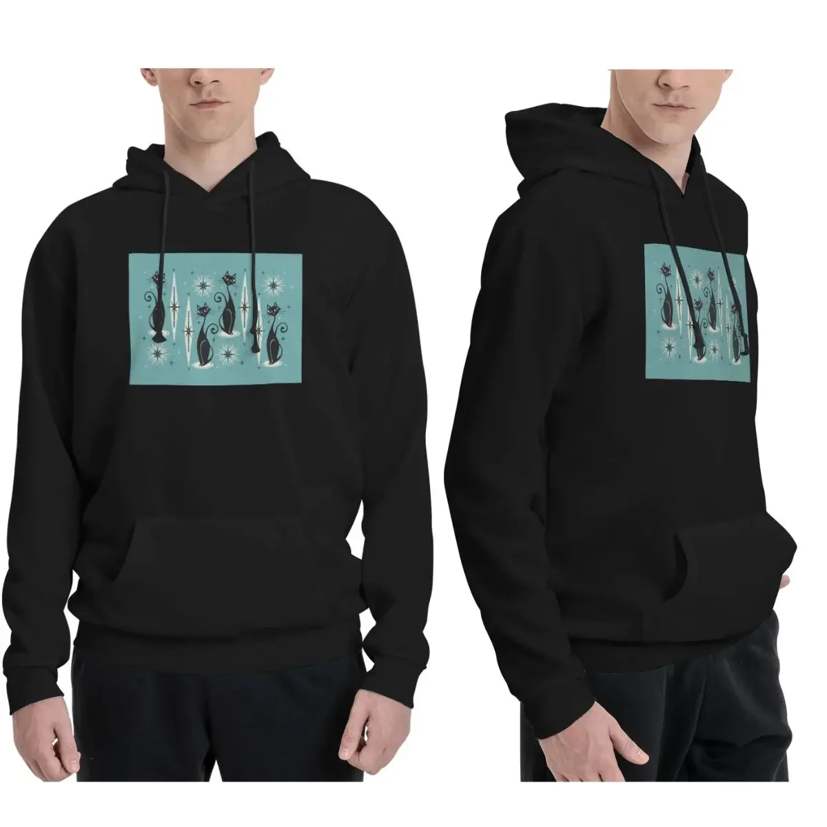 

Синие толстовки Mid Century Meow On для мужчин и женщин, повседневный пуловер, модный пуловер с длинными рукавами и капюшоном, осень-зима