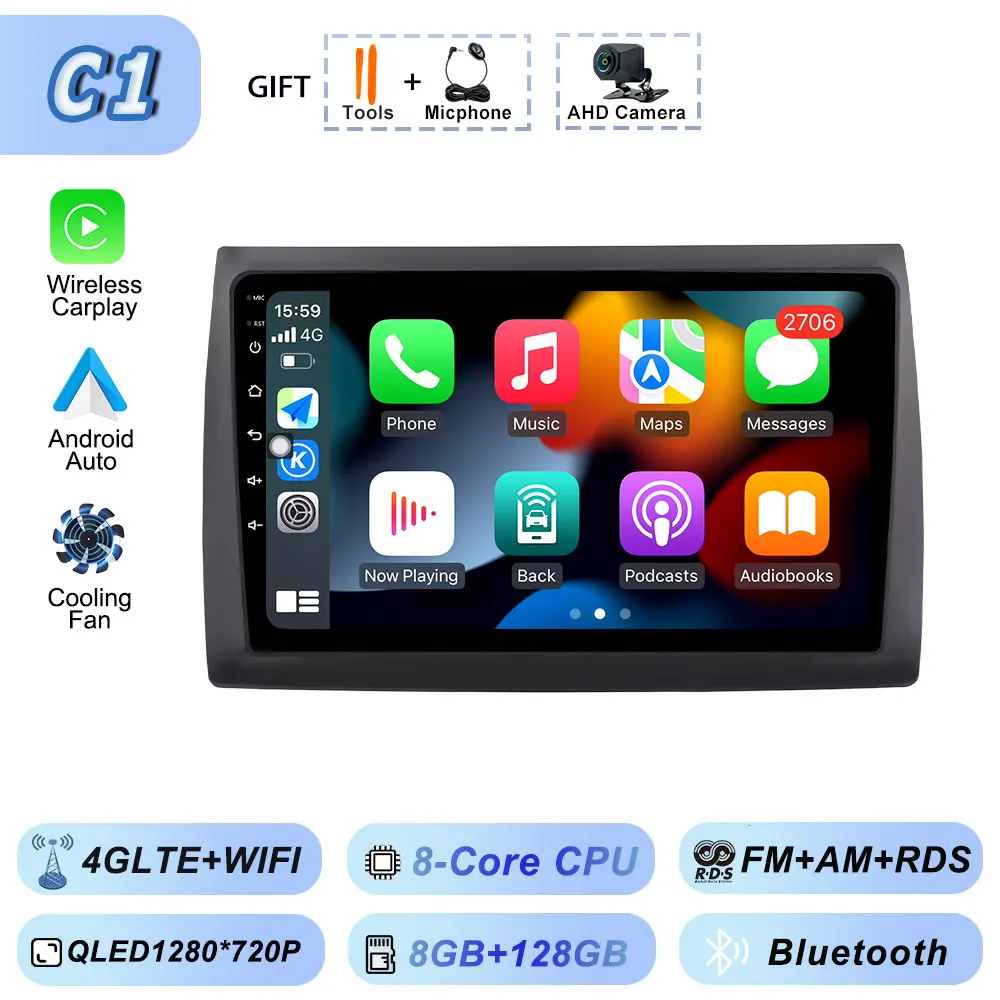 Draadloze Carplay Auto Android voor Fiat Stilo 2002-2010 Autoradio GPS Stereo Multimedia WiFi Viedo Speler Autoradio Navigatie