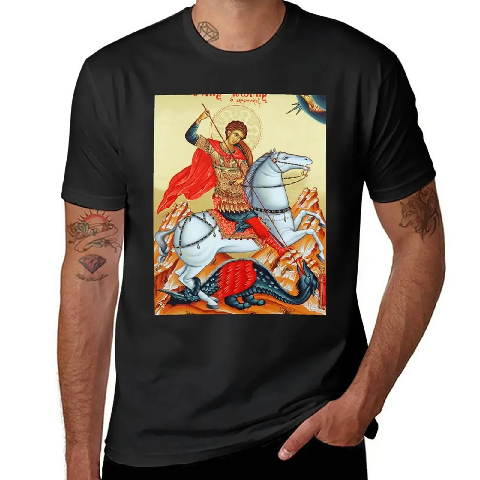 Saint George Painting T-Shirt Short sleeve tee summer clothes summer tops plain black t shirts men