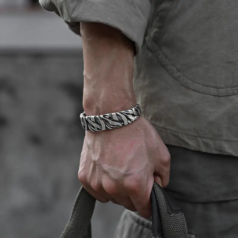 

New Thailand Hand-woven Bracelet Men's Personality Retro Original Niche Thai Silver Open Bracelet Male Wide Bracelet