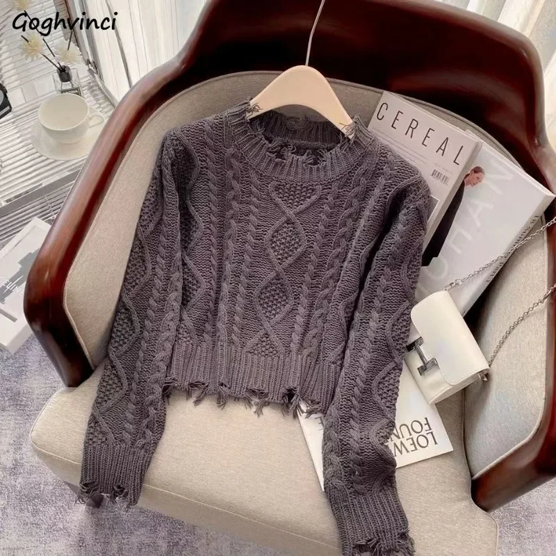 

Frayed Vintage Pullovers Women 6 Colors Fashion All-match Crop Sweater Cozy Harajuku Tender Knitted Comfort Mujer Soft Autumn