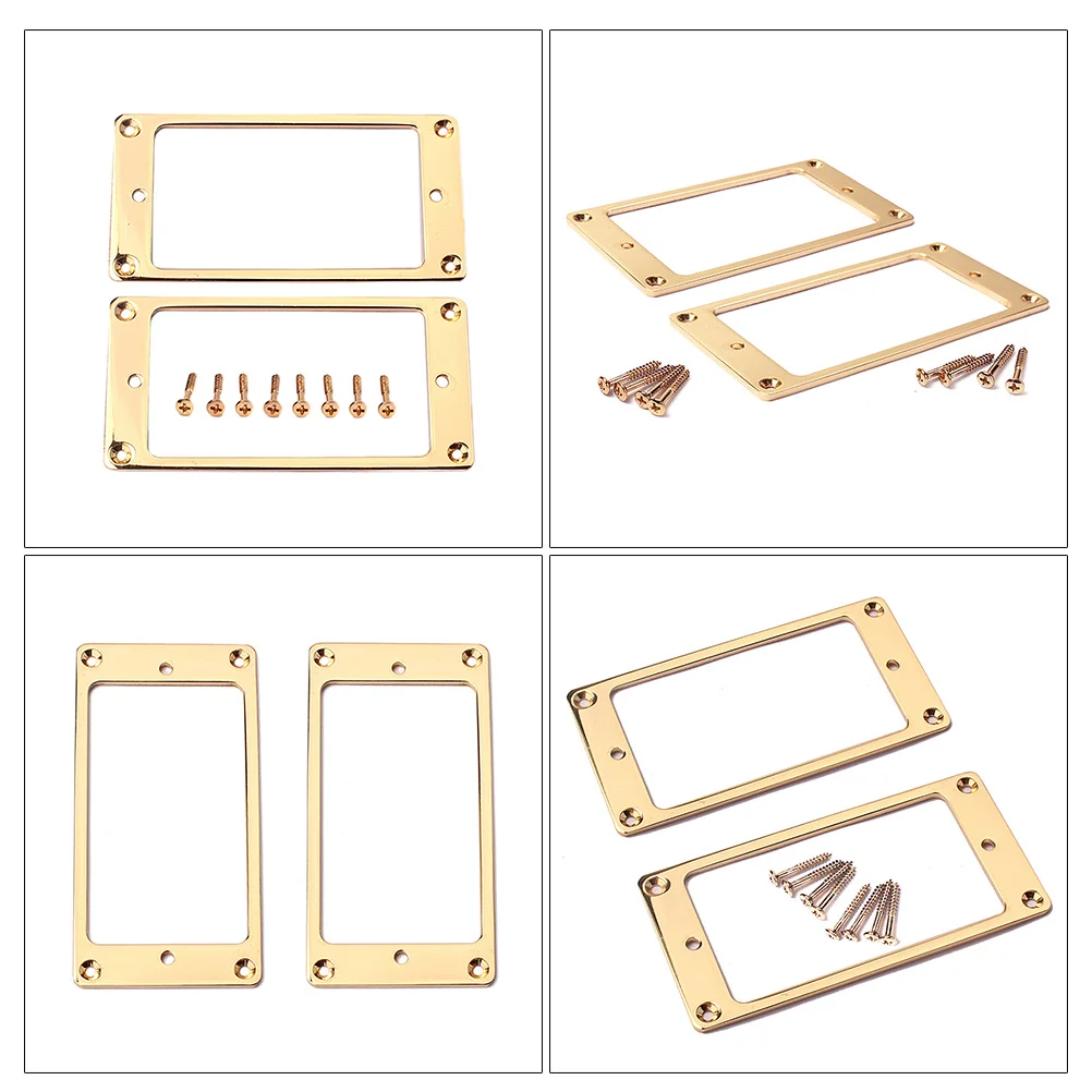 

2Pcs Humbucker Pickup Mounting Rings Flat Guitar Pickup Rings Short Size 92x46mm Golden Metal Frame with Screws