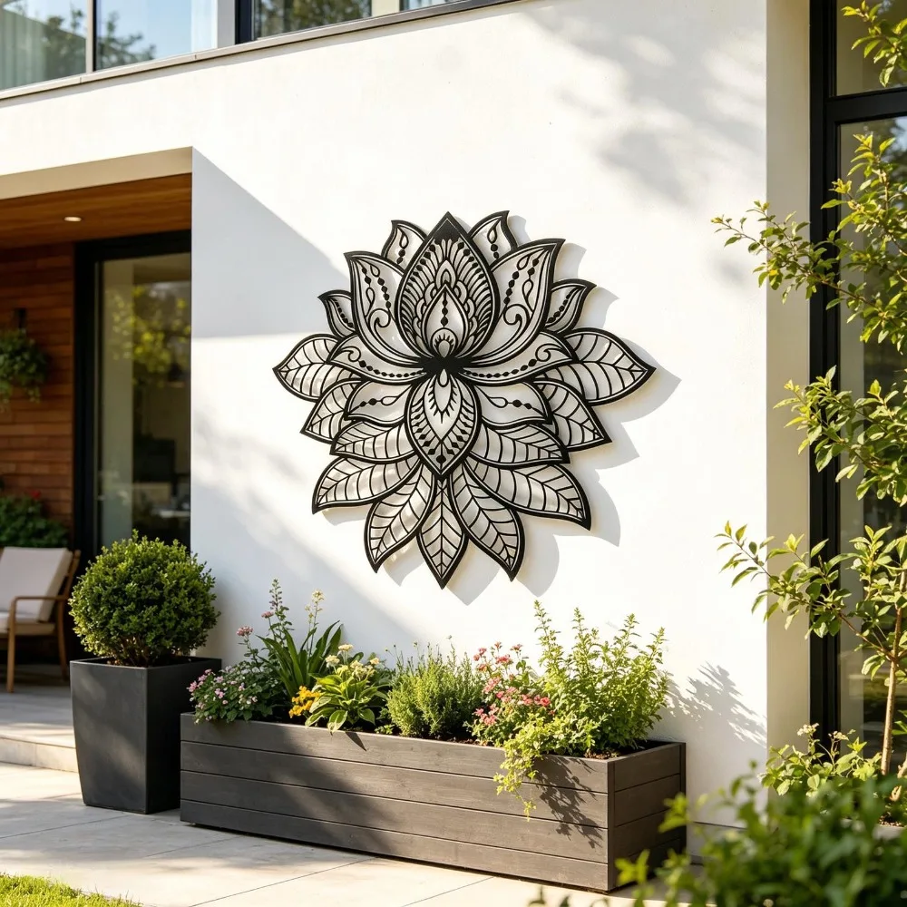 CIFBUY Lotus Mandala Metal Wall Art,Zen Floral Tin Sign,Hanging Decor for Living Room,Bedroom & Yoga Studio
