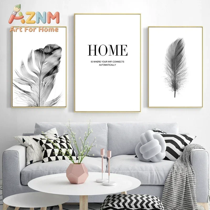 1pc frameless Modern Simple Abstract Aesthetics Wall Art Black And White Dandelion Text HD Oil On Canvas Poster Print Home Bedro