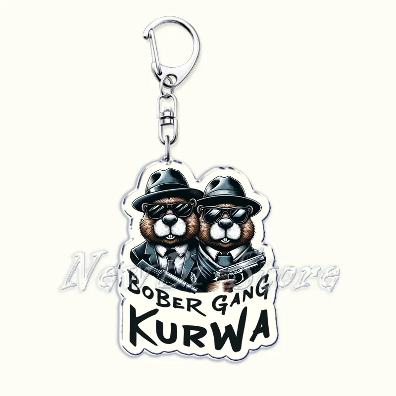 Funny Poland Bobr Kurwa Beaver Meme Acrylic Keychains Ring for Accessories Bag Animal Bober Pendant Key Chain Jewelry Fans Gifts