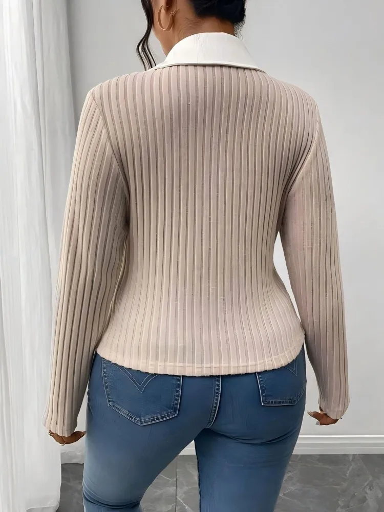 المرأة حجم كبير L-4XL عادية الخامس الرقبة طويلة الأكمام الحياكة سترة فضفاضة تي شيرت الرياضة في الهواء الطلق ملابس النساء المتضخم