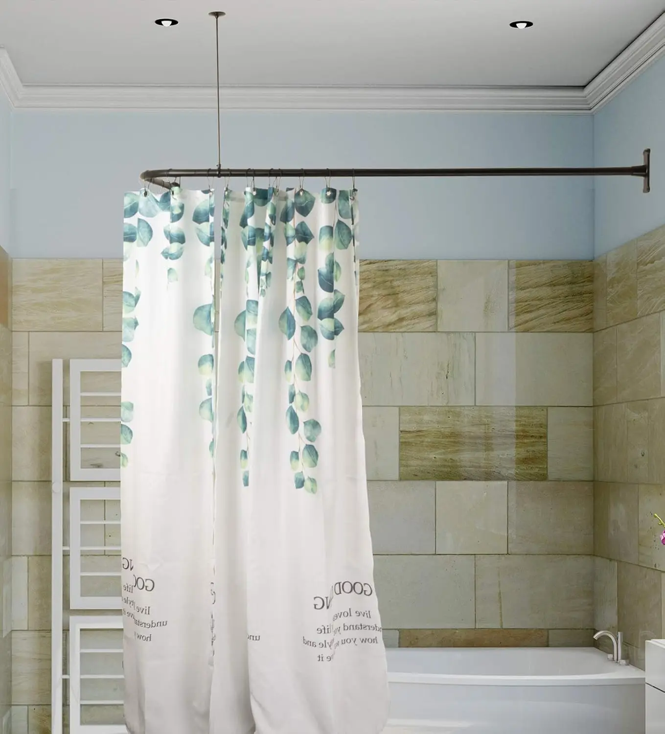

L Shaped Shower Curtain Rod, Corner Bathtub Curtain Rod with Ceiling Support, Heavy Duty Aluminum, Easy Install, Matte Black