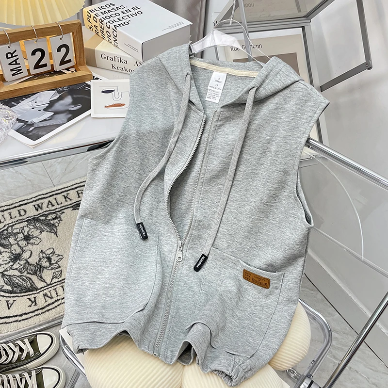 

Bomon Vest women 2024 spring/summer new Korean version of loose women's hooded vest thin zipper hoodie coat street trend