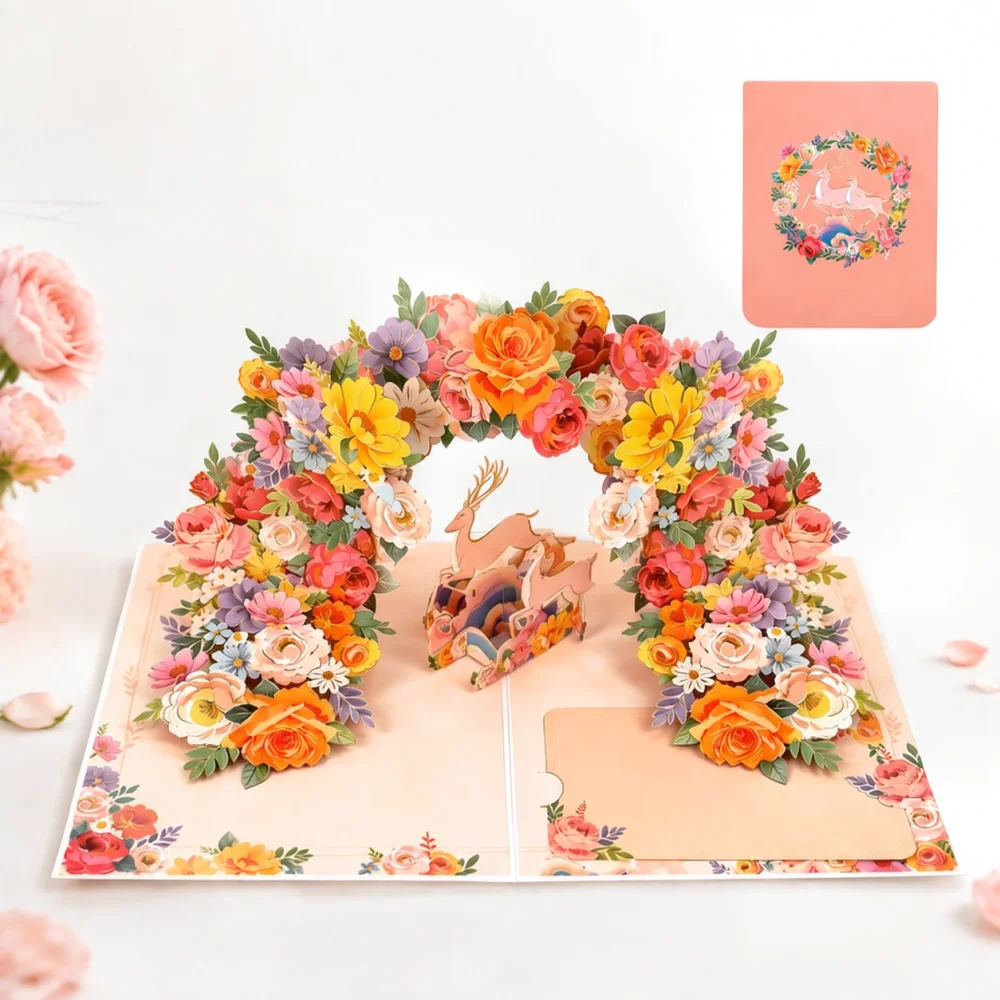 Pop Up Card 3D Flower Bouquet Gift Note For Teacher Birthday Thank You Elegant Paper Craft Decoration Creative Greeting Postcard