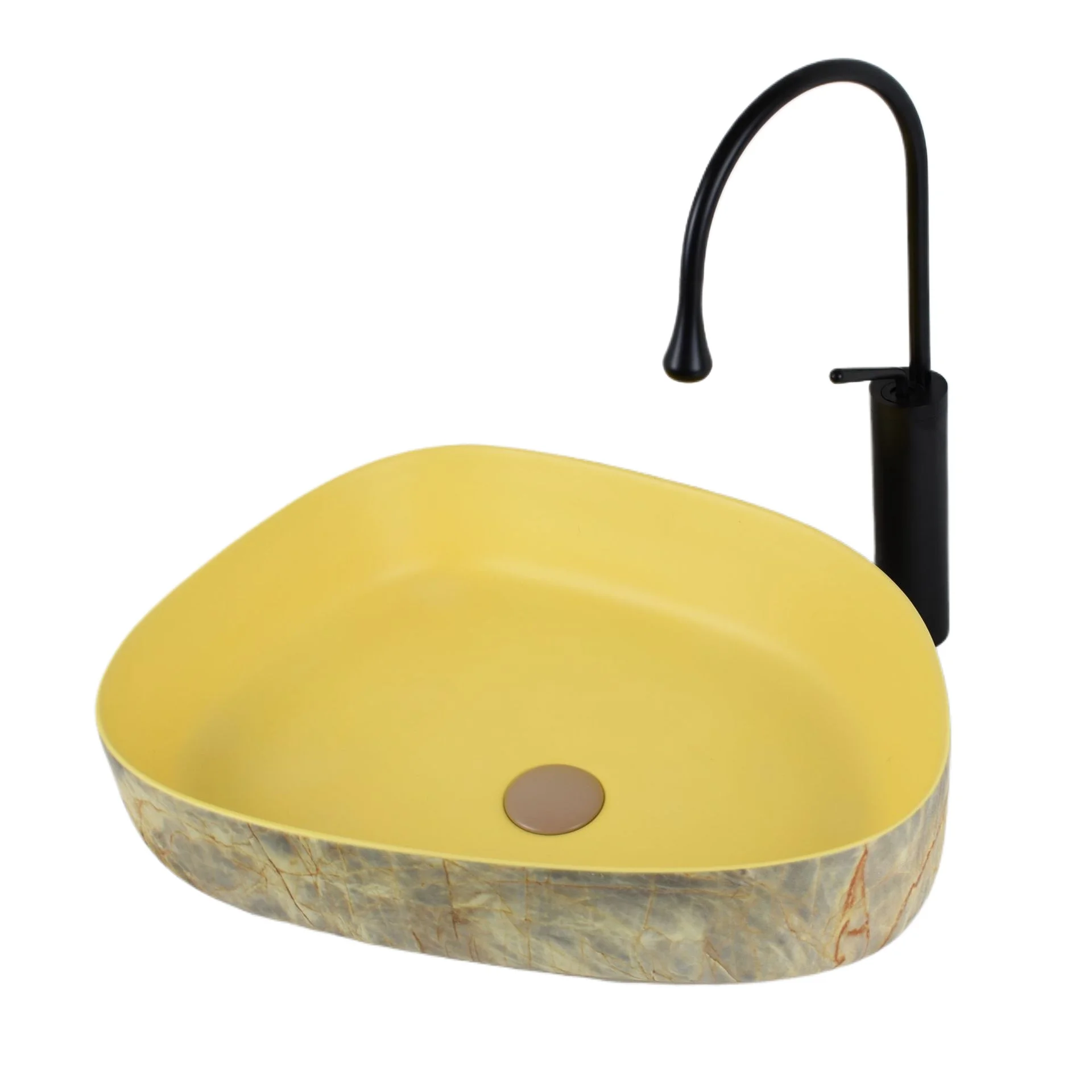 

Nordic style matte yellow countertop basin ultra-thin ceramic hand wash face art basin marble pattern