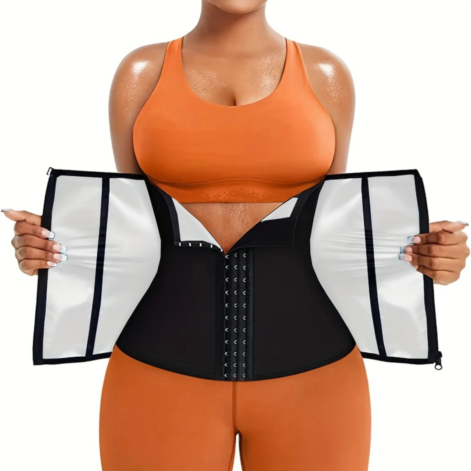 Solid Front Buckle & Zipper Waist Trainer Trimmer Belt, Breathable Tummy Control Compression Wrap Cincher, Women's Underwear & S