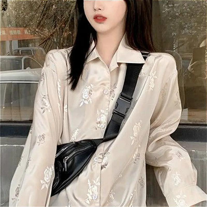 Shirts Women Autumn 2021 Blusas Teens Vintage Classy Print Street Wear Elegant Retro Harajuku Mujer Clothing Design Top Popular