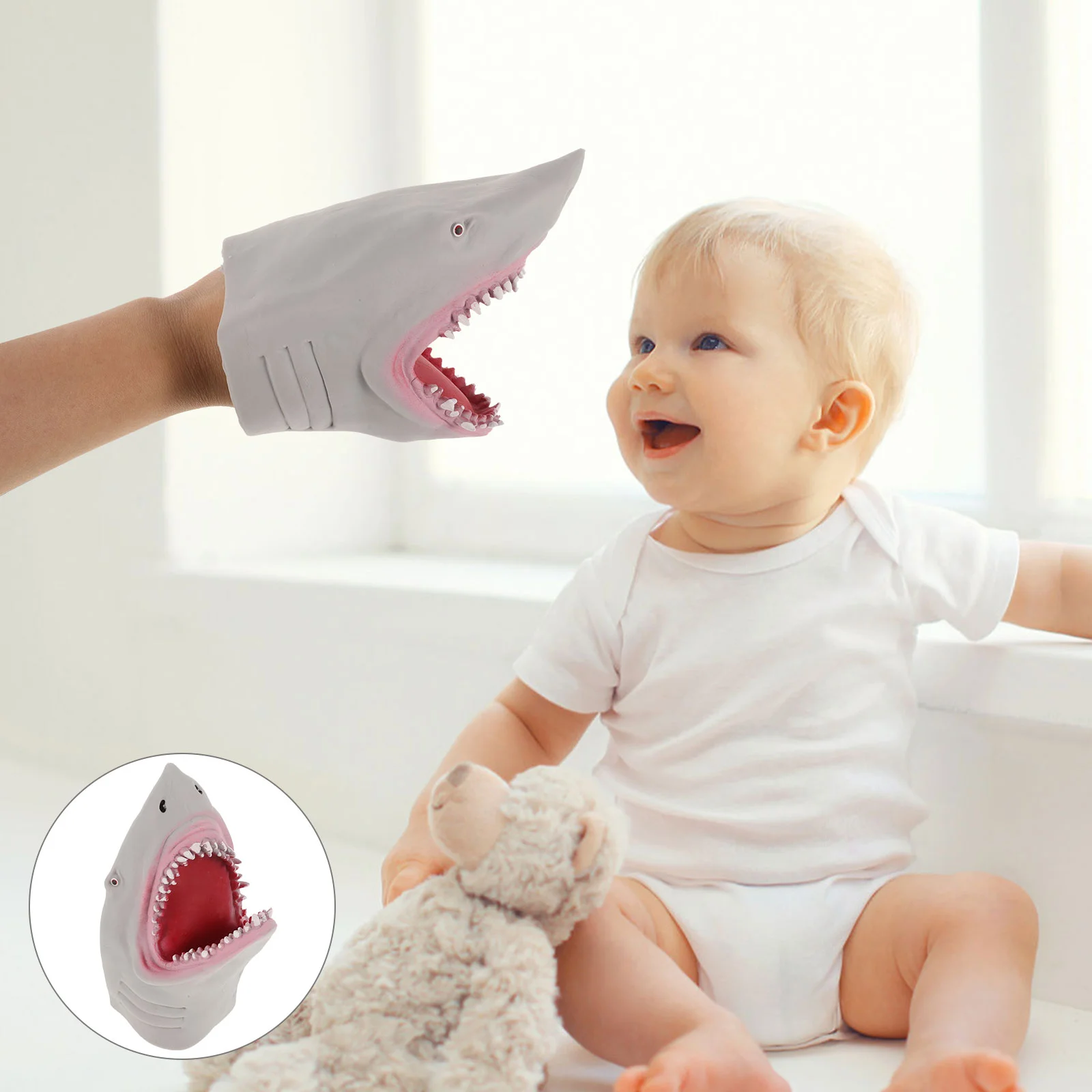 Simulated Ocean Shark Hand Puppet Sea Animal Toys Story Puppets Realistic Grey Parent-child