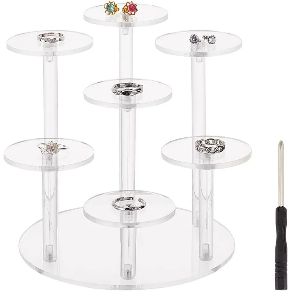 Round Acrylic Display Stand 7 Tier 2.36 inch Clear Acrylic Display Shelf(Come with Screwdriver) Risers for Action Figures